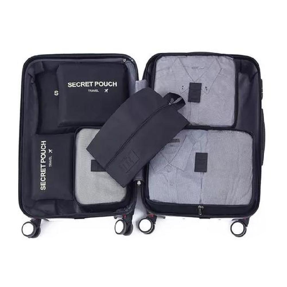 SET 6 ORGANIZADORES EQUIPAJE VIAJE BOLSA ROPA INTERIOR NEGRO ACERO - 1