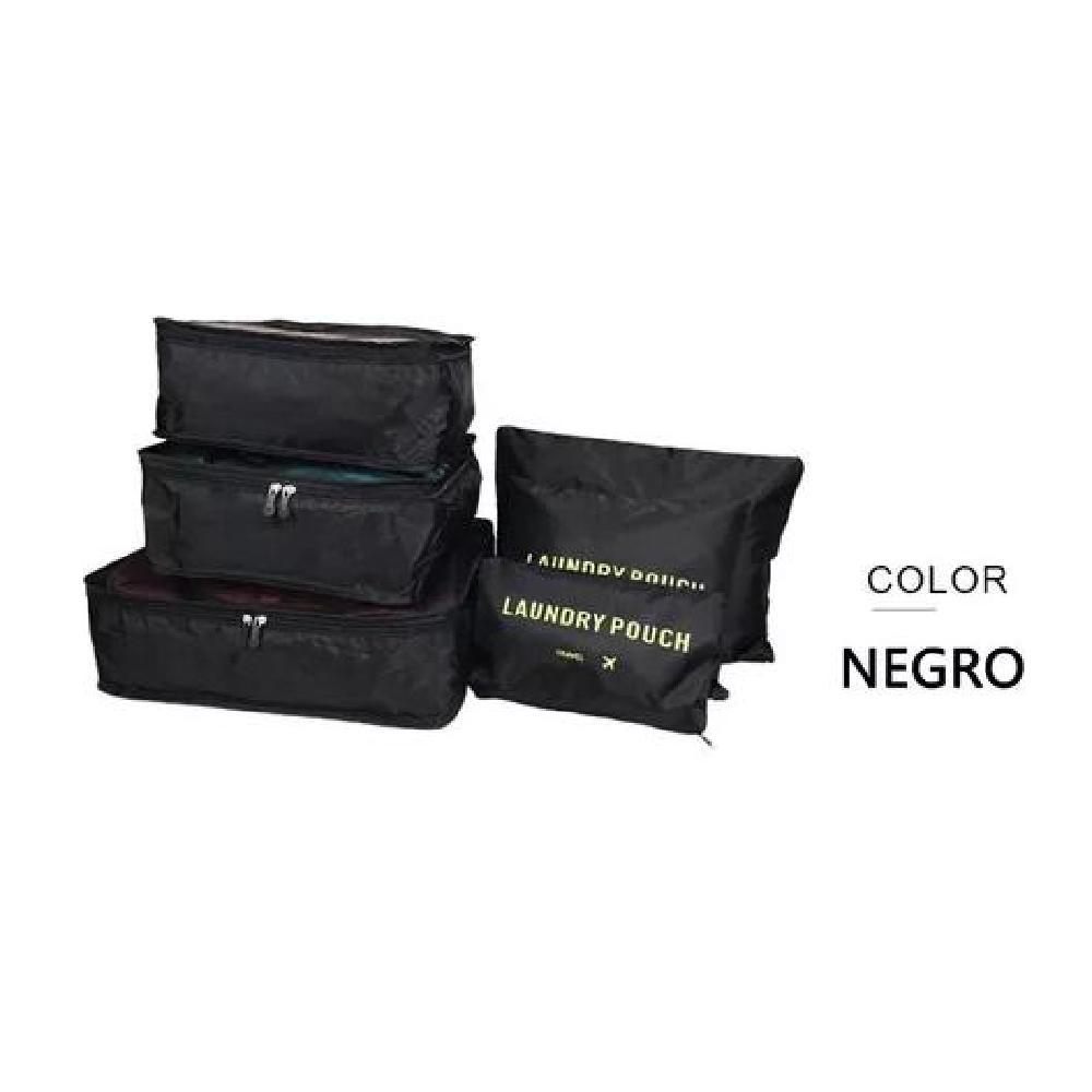 SET 6 ORGANIZADORES EQUIPAJE VIAJE BOLSA ROPA INTERIOR NEGRO ACERO - 3