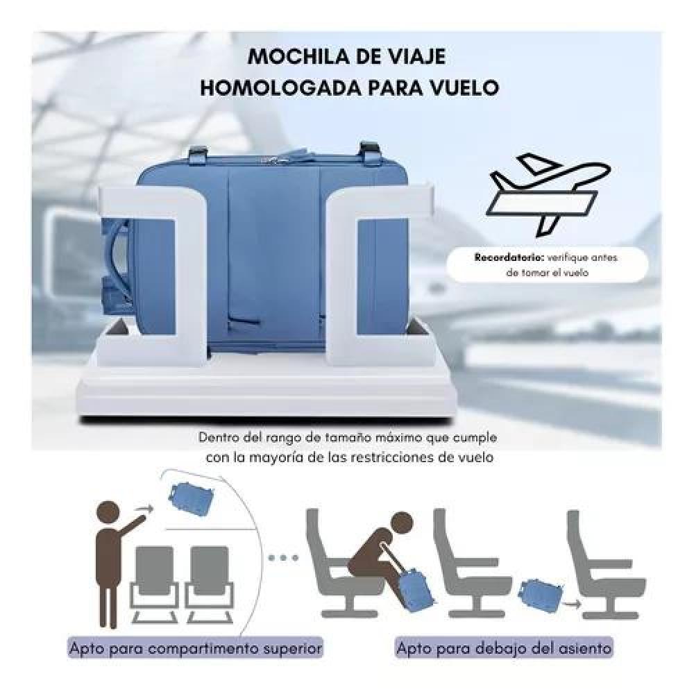 MOCHILA VIAJE AVIÓN MULTIFUNCIONAL GRAN CAPACIDAD 30 LTS COLOR CELESTE POLIÉSTER - 4