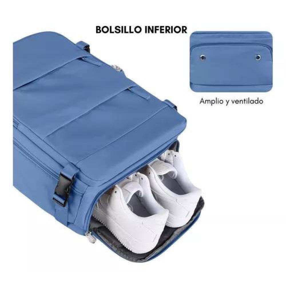 MOCHILA VIAJE AVIÓN MULTIFUNCIONAL GRAN CAPACIDAD 30 LTS COLOR CELESTE POLIÉSTER - 7