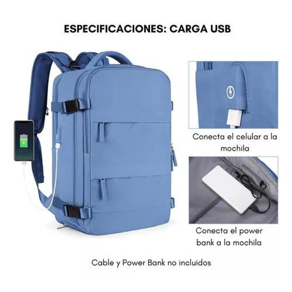 MOCHILA VIAJE AVIÓN MULTIFUNCIONAL GRAN CAPACIDAD 30 LTS COLOR CELESTE POLIÉSTER - 8