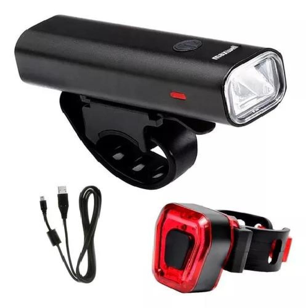 LUZ BICICLETA LUZ2 SET DELANTERA TRASERA USB MAXWELL IMPERMEABLE COLOR NEGRO - 2