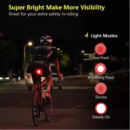 LUZ DE BICICLETA LUZ12 LED CON SENSOR DE FRENO RECARGABLE USB IPX6 - 3