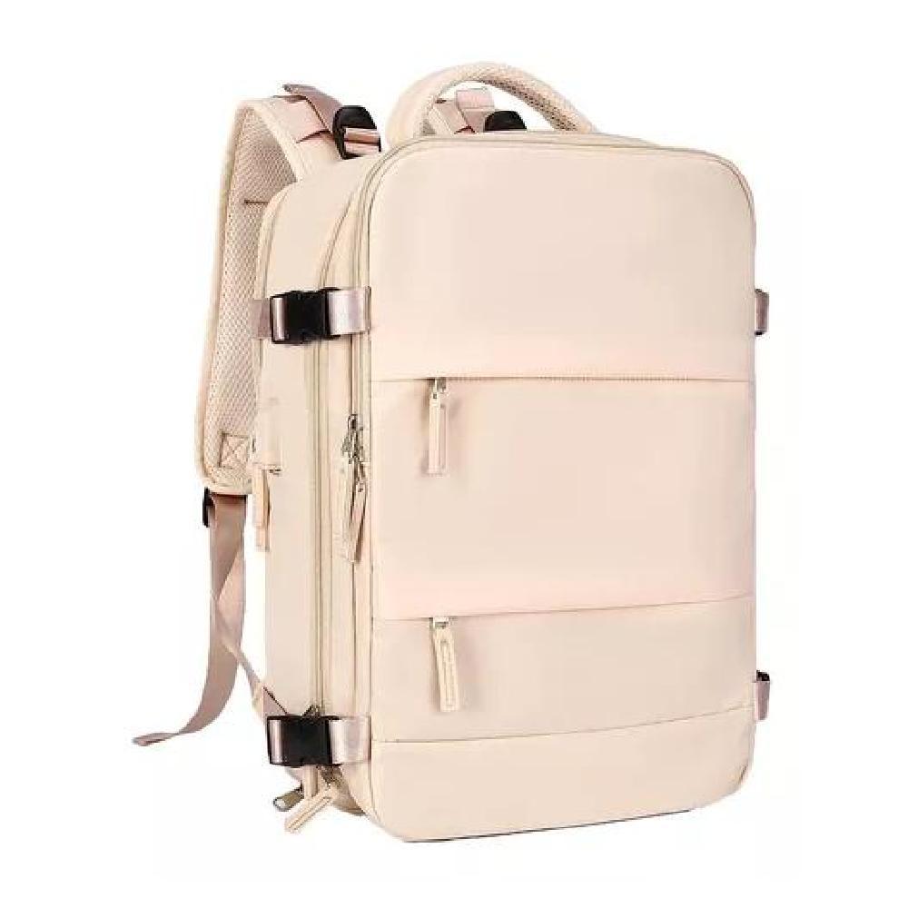 MOCHILA VIAJE CABINA AVIÓN IMPERMEABLE USB COLOR BEIGE ACERO - 1