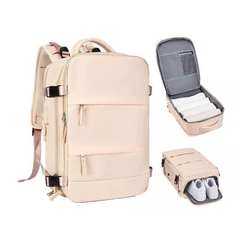MOCHILA VIAJE CABINA AVIÓN IMPERMEABLE USB COLOR BEIGE ACERO - 2