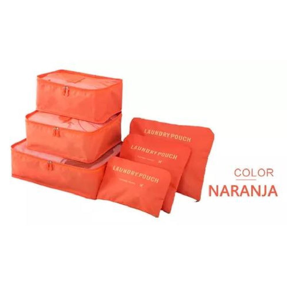 SET 6 ORGANIZADORES EQUIPAJE VIAJE BOLSA ROPA INTERIOR NARANJA ACERO - 2