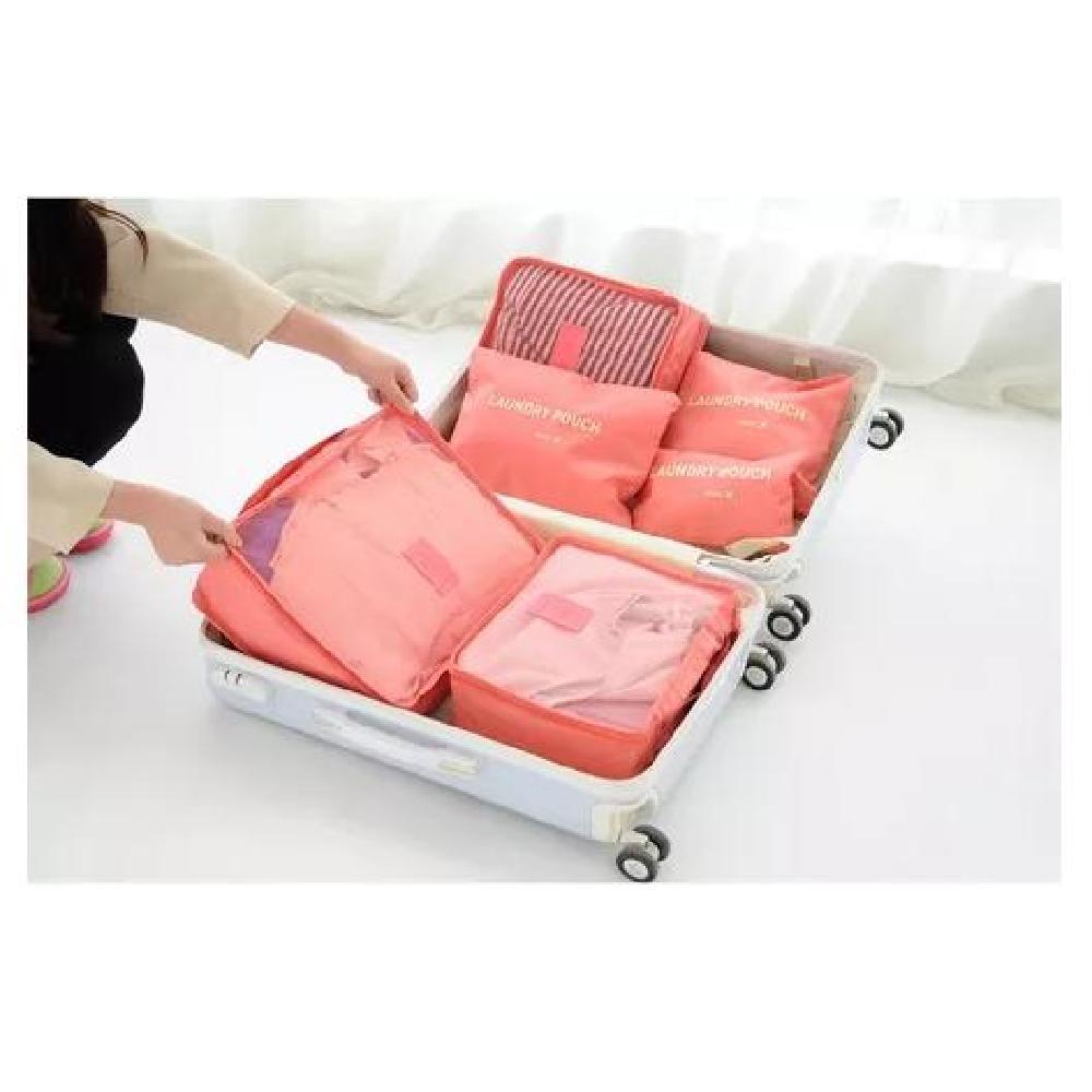 SET 6 ORGANIZADORES EQUIPAJE VIAJE BOLSA ROPA INTERIOR NARANJA ACERO - 7