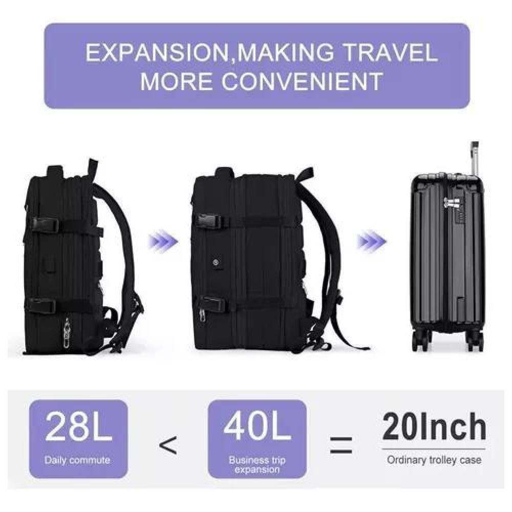 MOCHILA EXPANDIBLE VIAJE MULTIUSO IMPERMEABLE CABINA AVIÓN COLOR NEGRO ACERO - 2