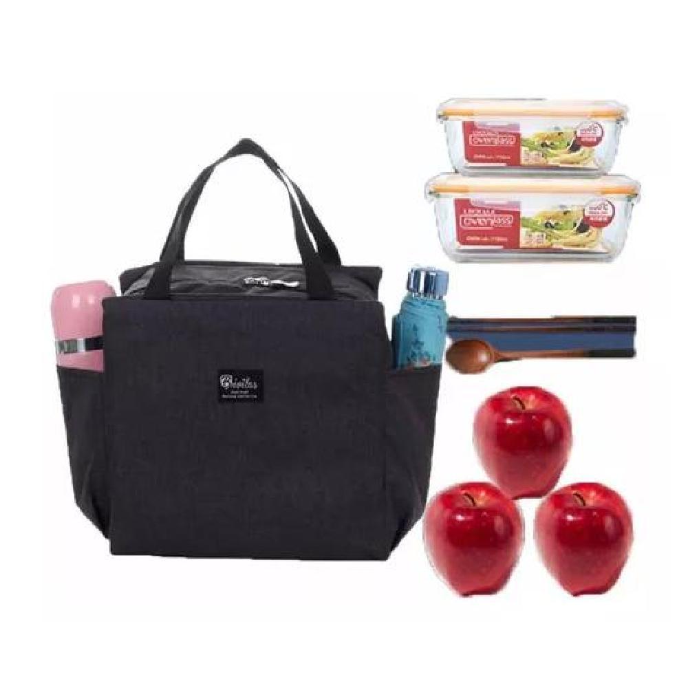 LONCHERA BOLSO TÉRMICO PORTÁTIL PARA ALMUERZO LUNCH 25X25CM COLOR NEGRO - 1