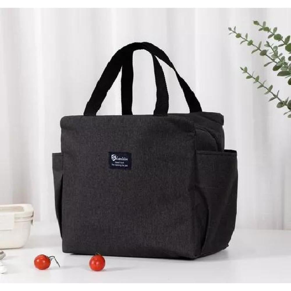 LONCHERA BOLSO TÉRMICO PORTÁTIL PARA ALMUERZO LUNCH 25X25CM COLOR NEGRO - 4