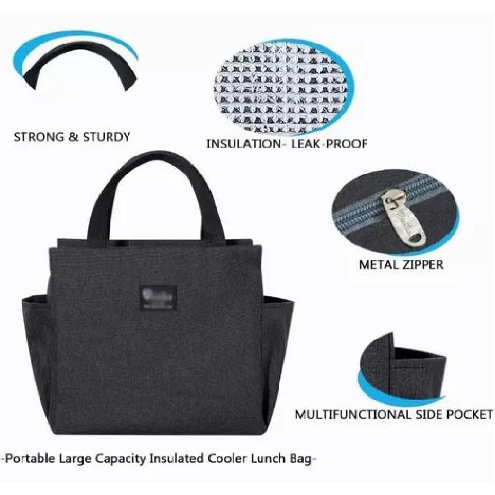 LONCHERA BOLSO TÉRMICO PORTÁTIL PARA ALMUERZO LUNCH 25X25CM COLOR NEGRO - 5