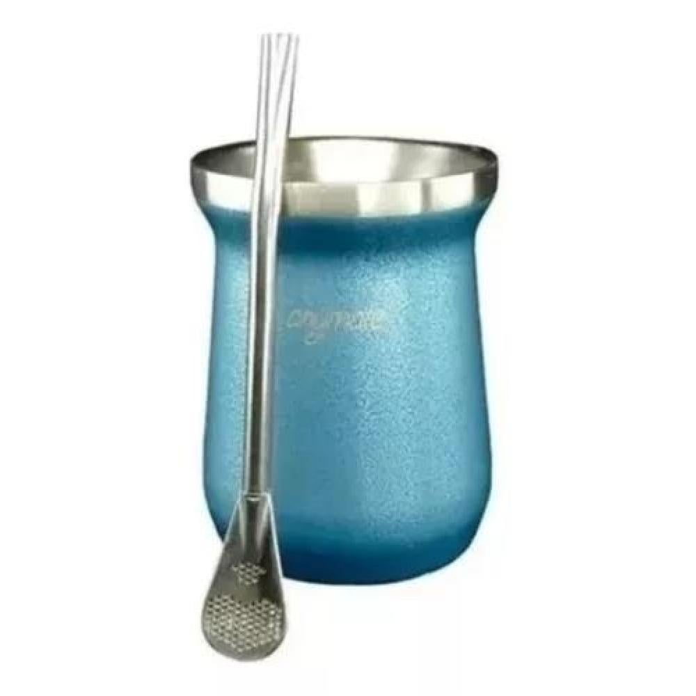MATE 236ML CON BOMBILLA ANYMATE PREMIUM MATERO COLOR AZUL - 1