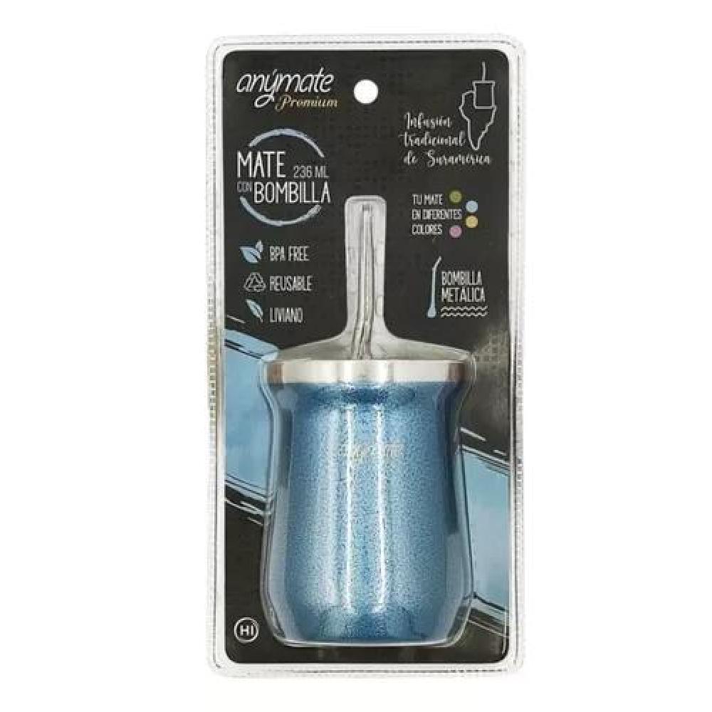 MATE 236ML CON BOMBILLA ANYMATE PREMIUM MATERO COLOR AZUL - 2