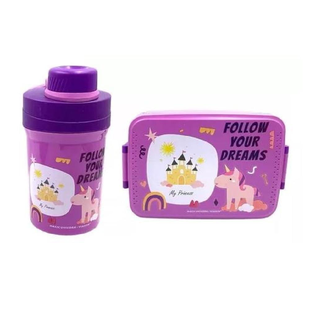 SET LONCHERA FIAMBRERA BOTELLA P/ NIÑOS (AS) DISEÑO INFANTIL COLOR VIOLETA - 1
