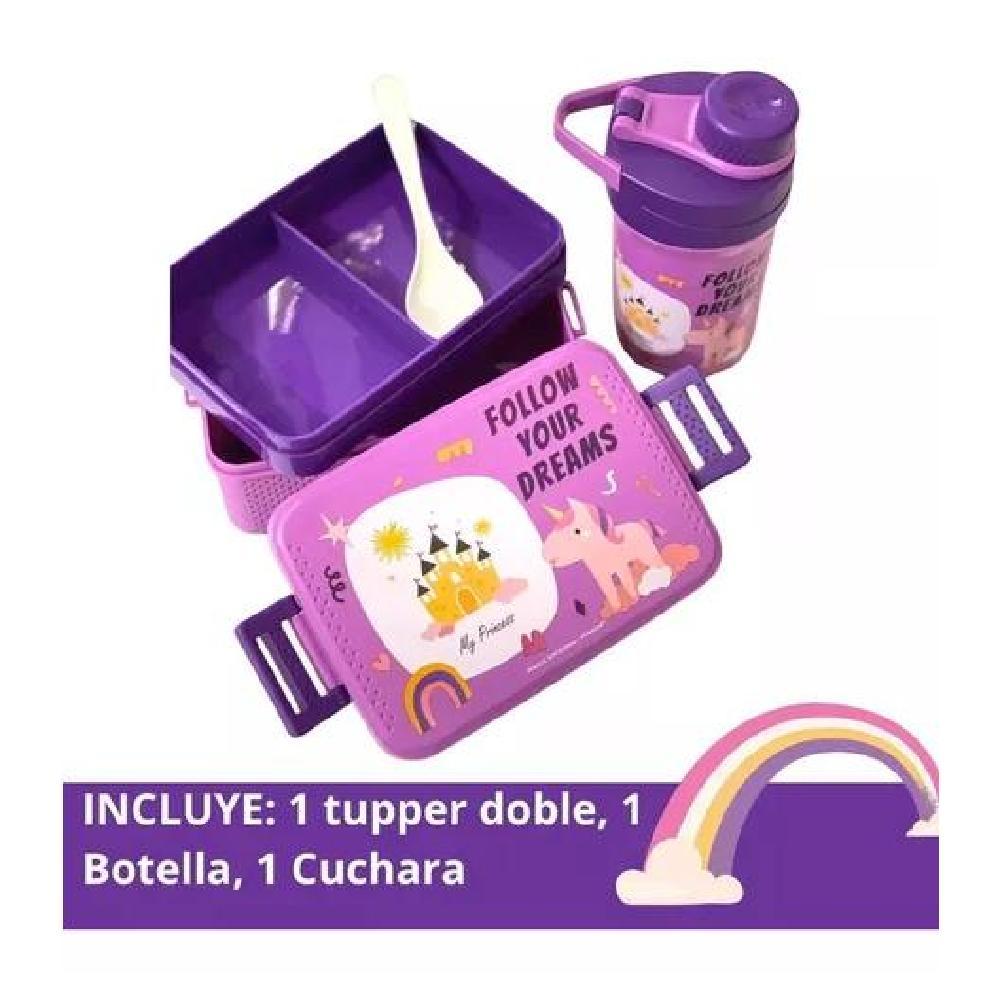 SET LONCHERA FIAMBRERA BOTELLA P/ NIÑOS (AS) DISEÑO INFANTIL COLOR VIOLETA - 4