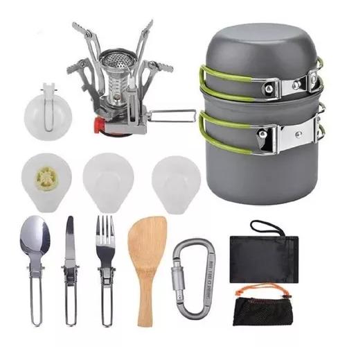 SET OLLAS CAMPING 10 PIEZAS CON COCINILLA Y CUBIERTOS - 1