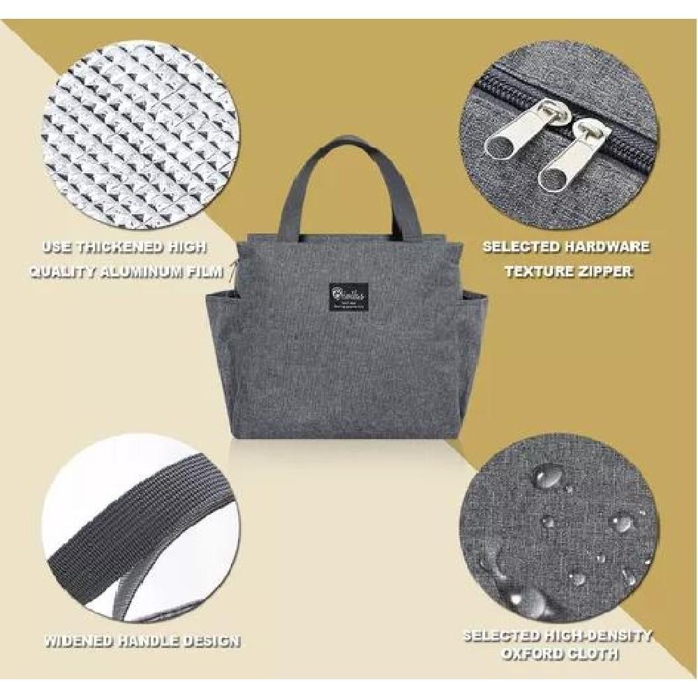LONCHERA BOLSO TÉRMICO PORTÁTIL PARA ALMUERZO LUNCH 25X25CM COLOR GRIS - 4