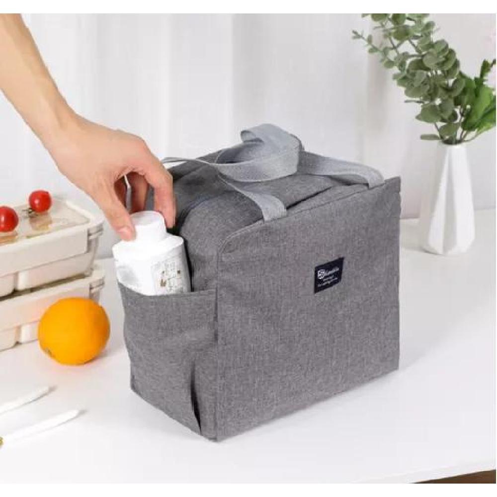 LONCHERA BOLSO TÉRMICO PORTÁTIL PARA ALMUERZO LUNCH 25X25CM COLOR GRIS - 5