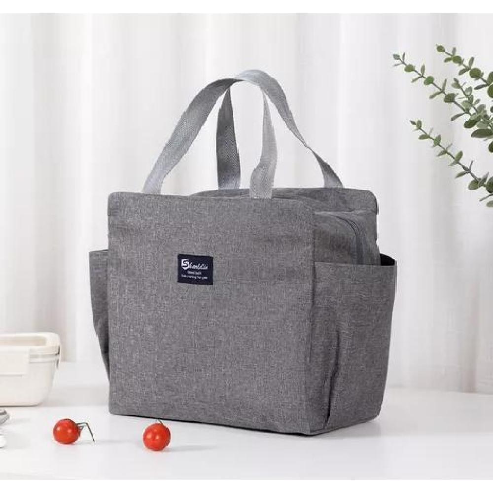 LONCHERA BOLSO TÉRMICO PORTÁTIL PARA ALMUERZO LUNCH 25X25CM COLOR GRIS - 6