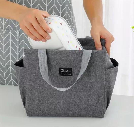 LONCHERA BOLSO TÉRMICO PORTÁTIL PARA ALMUERZO LUNCH 25X25CM COLOR GRIS - 8