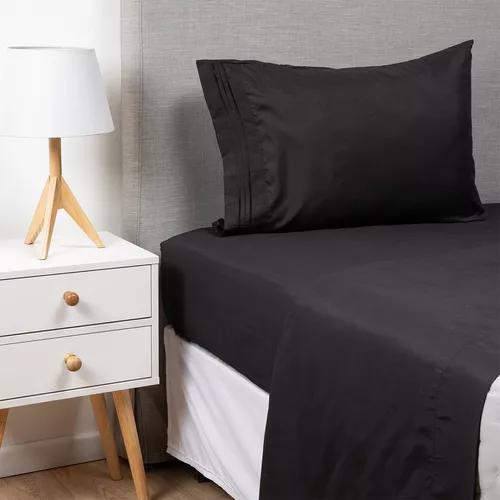SÁBANAS 1.5 PLAZAS MICROFIBRA NEGRO BORDADA 1800 ULTRA SUAVE + FUNDA - 1