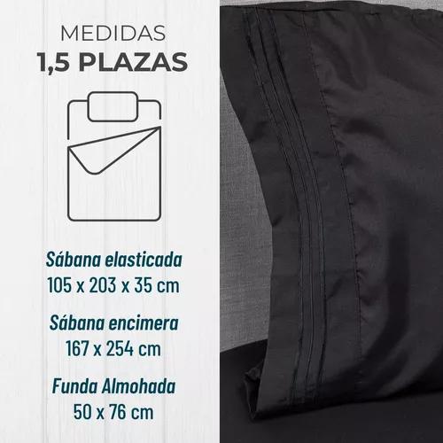 SÁBANAS 1.5 PLAZAS MICROFIBRA NEGRO BORDADA 1800 ULTRA SUAVE + FUNDA - 3