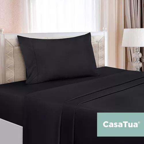 SÁBANAS 1.5 PLAZAS MICROFIBRA NEGRO BORDADA 1800 ULTRA SUAVE + FUNDA - 7