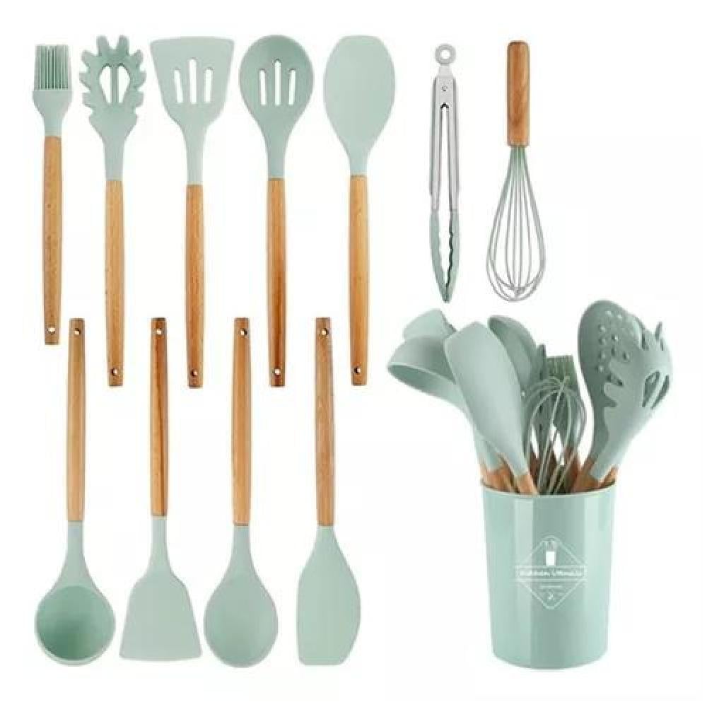 SET 12 UTENSILIOS COCINA MANGO SILICONA Y MADERA REPOSTERÍA - 1