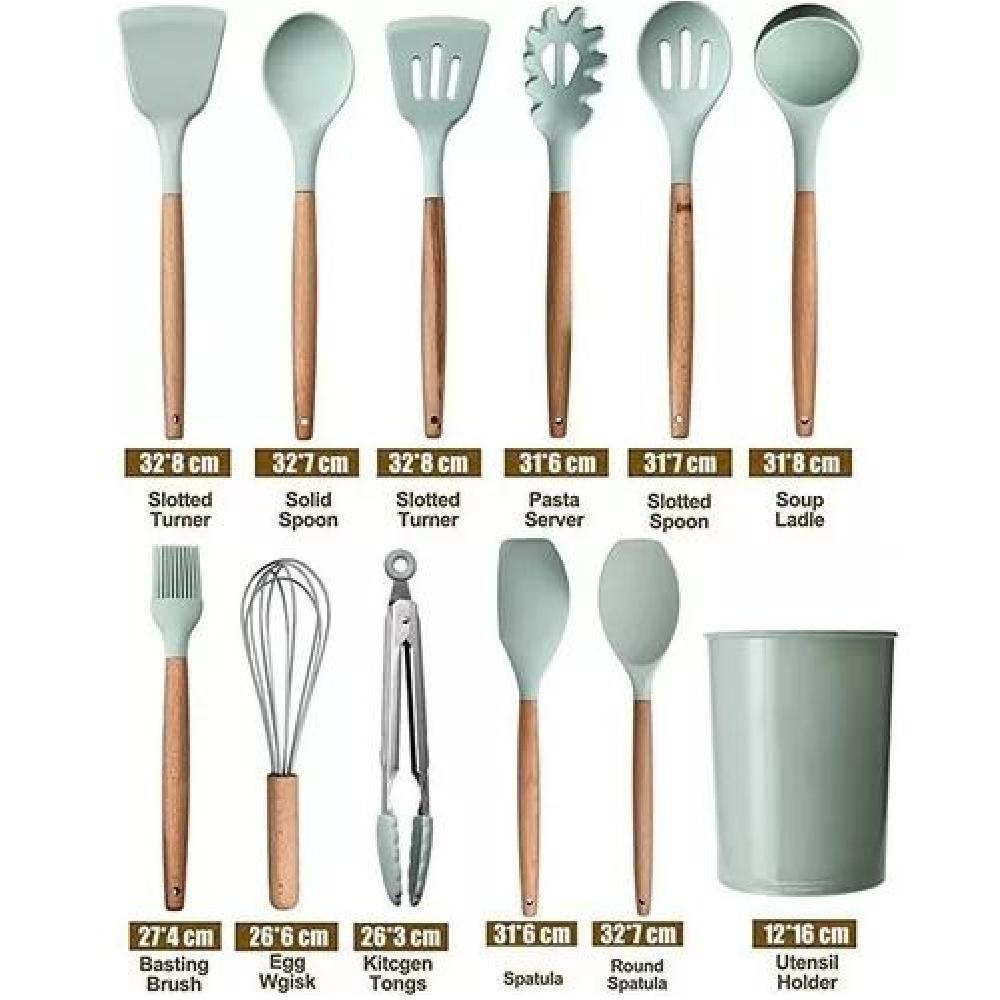 SET 12 UTENSILIOS COCINA MANGO SILICONA Y MADERA REPOSTERÍA - 2
