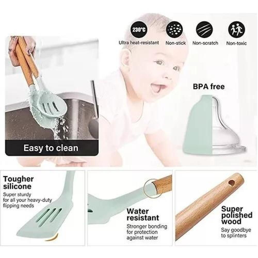 SET 12 UTENSILIOS COCINA MANGO SILICONA Y MADERA REPOSTERÍA - 3