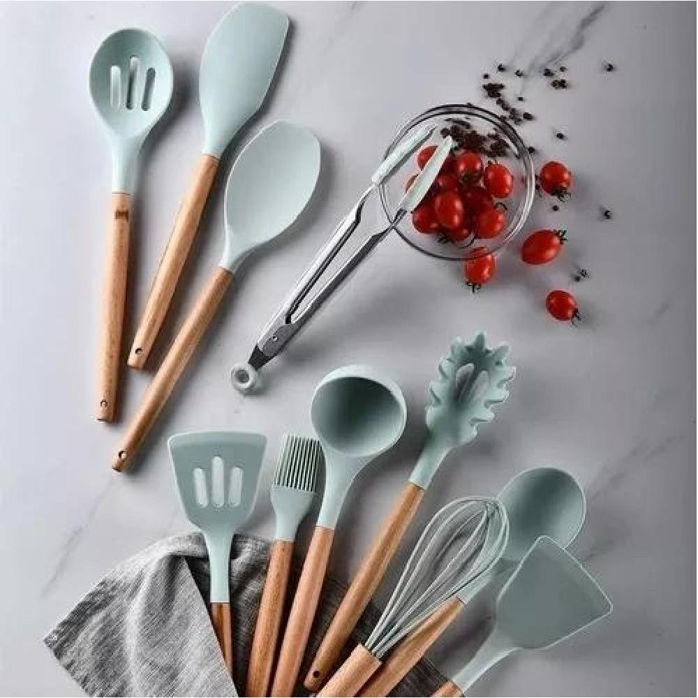 SET 12 UTENSILIOS COCINA MANGO SILICONA Y MADERA REPOSTERÍA - 6