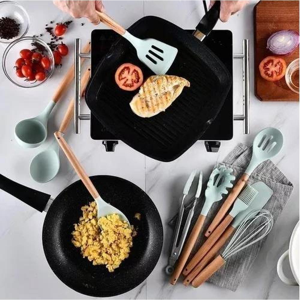 SET 12 UTENSILIOS COCINA MANGO SILICONA Y MADERA REPOSTERÍA - 7