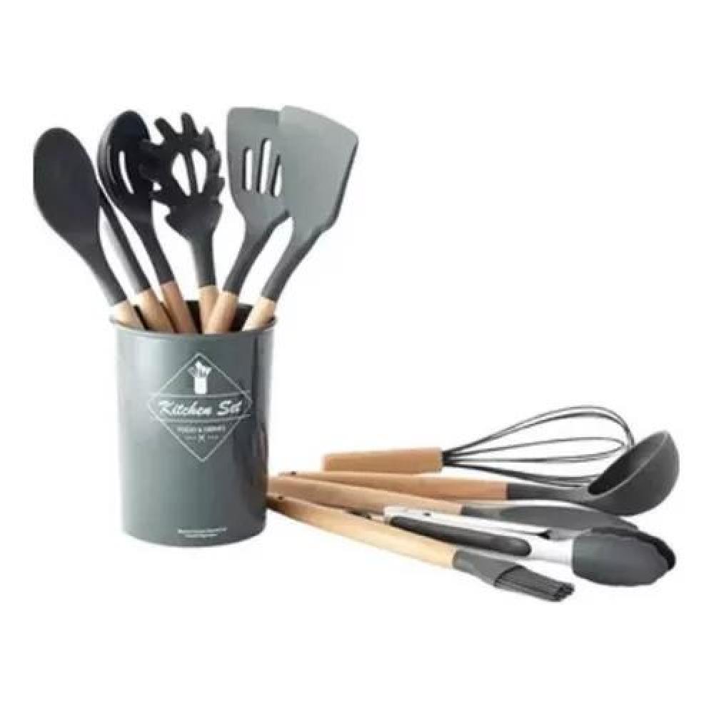 PLUS GOURMET 1073 SET UTENSILIOS COCINA INICIAL SILICONA MADERA - 1