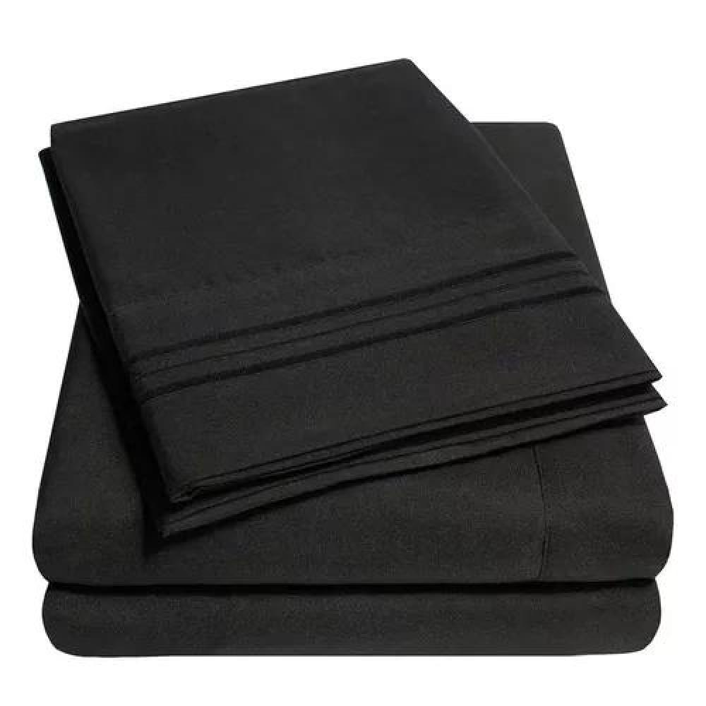 SÁBANAS KING MICROFIBRA NEGRO BORDADA 1800 ULTRA SUAVE + FUNDA - 1