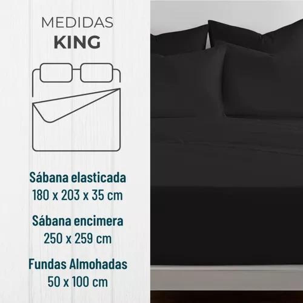 SÁBANAS KING MICROFIBRA NEGRO BORDADA 1800 ULTRA SUAVE + FUNDA - 2