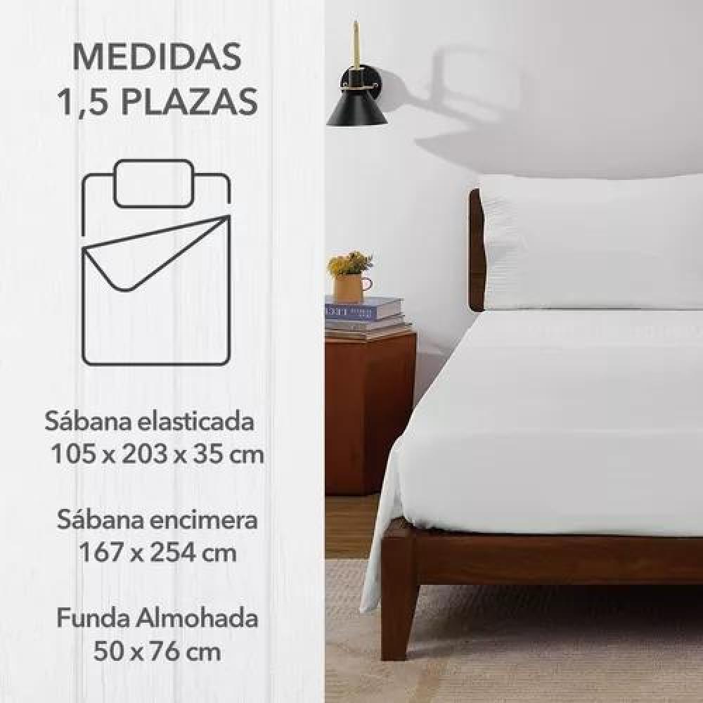 SÁBANAS 1.5 PLAZAS 300 HILOS MICROFIBRA BLANCO +FUNDA ALMOHADA - 4