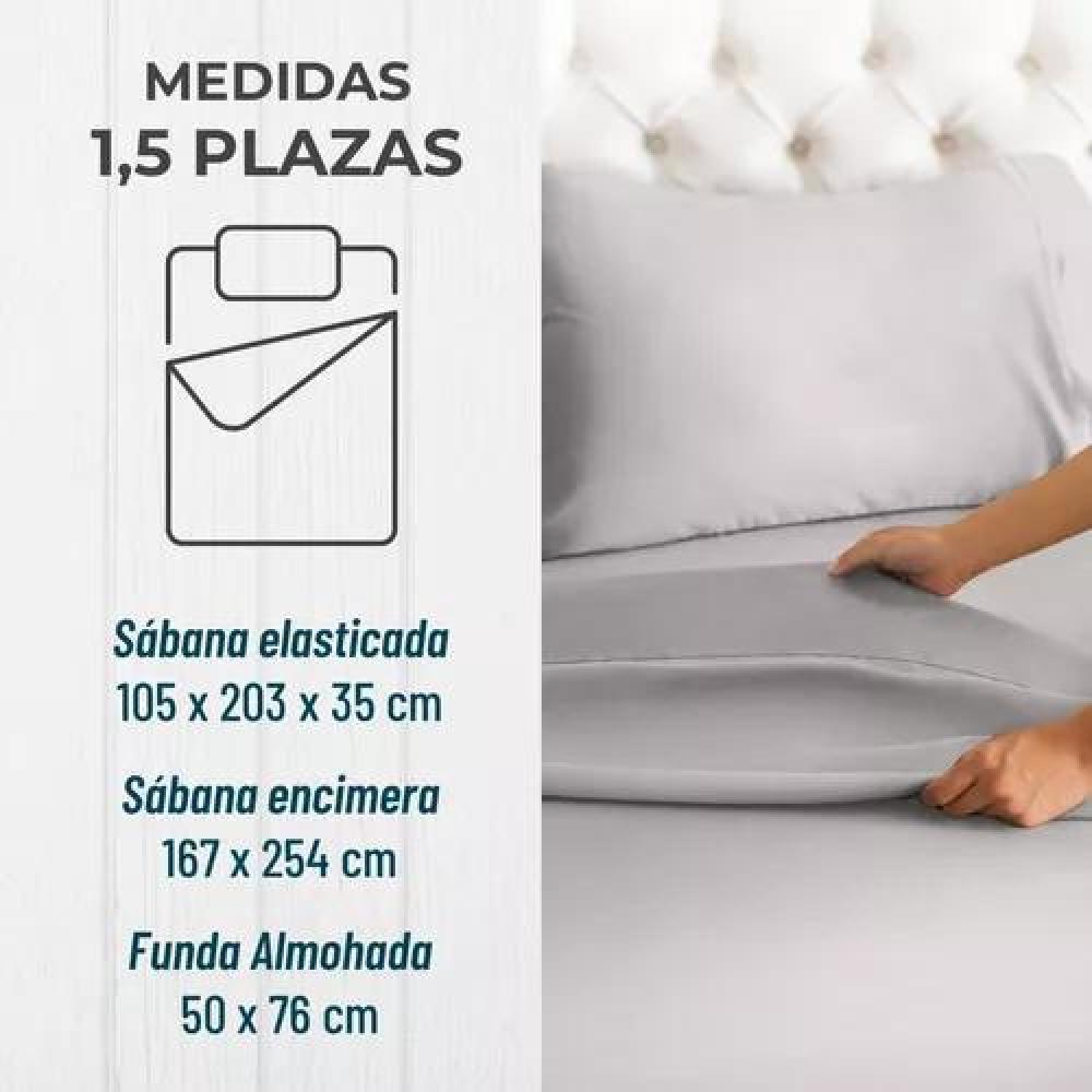 SÁBANAS 1.5 PLAZAS MICROFIBRA GRIS BORDADA 1800 ULTRA SUAVE + FUNDA - 2