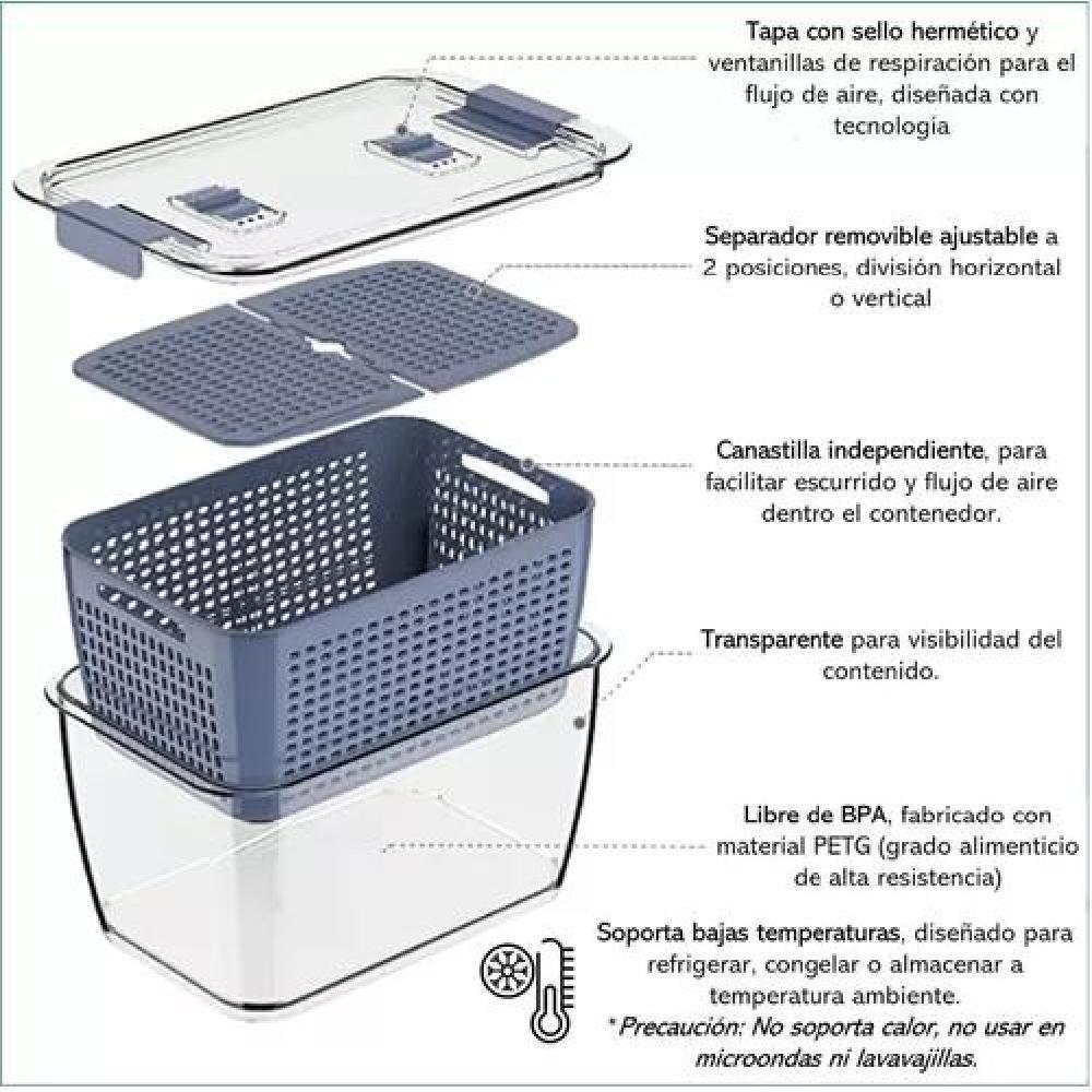 ORGANIZADOR REFRIGERADOR COCINA SET DE 3 CONTENEDORES TAPA - 1
