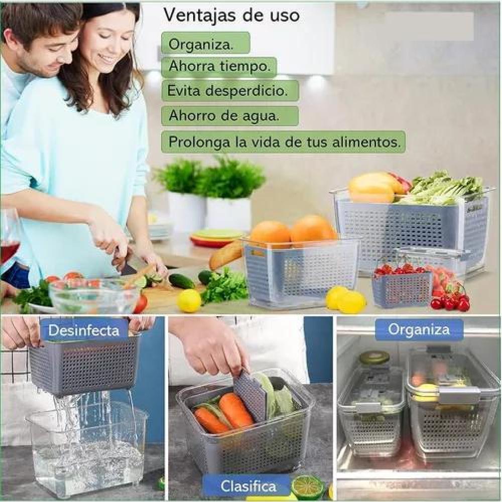 ORGANIZADOR REFRIGERADOR COCINA SET DE 3 CONTENEDORES TAPA - 7
