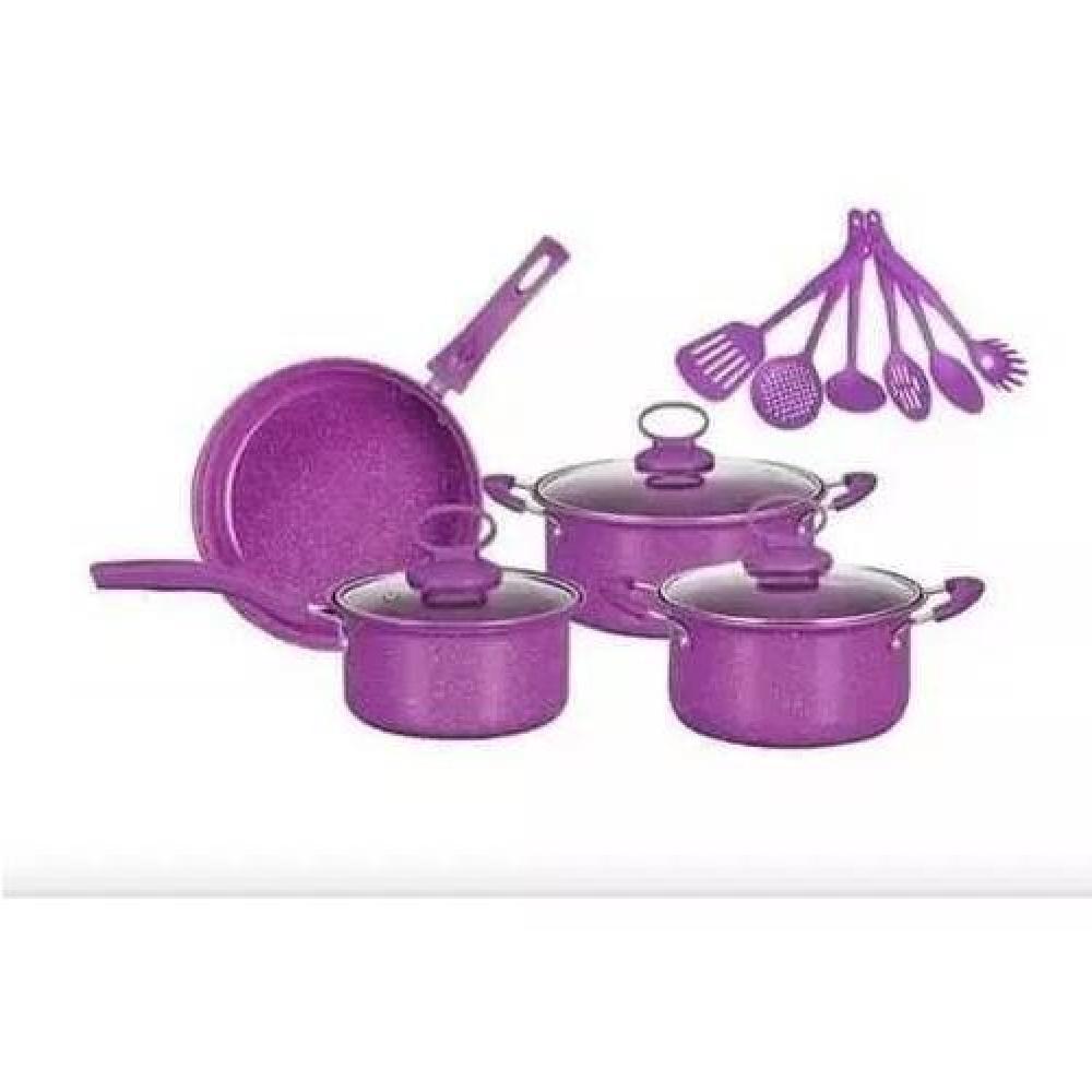 UEGO DE OLLAS COCINA ANTIADHERENTE SET DE BATERIA 14 PIEZAS COLOR MORADO - 1