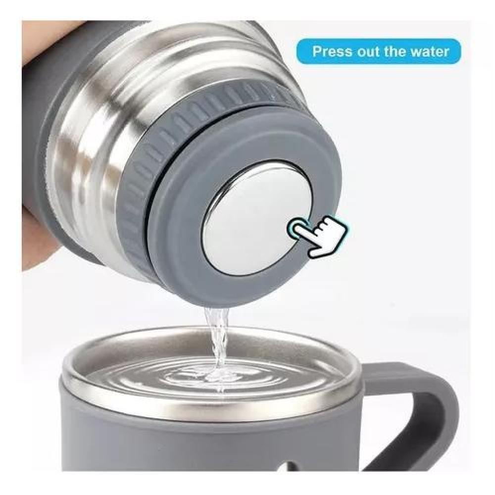 SET TERMO PARA AGUA CALIENTE/FRÍA + 3 TAZAS 500 ML CAFE MATE COLOR GRIS - 3
