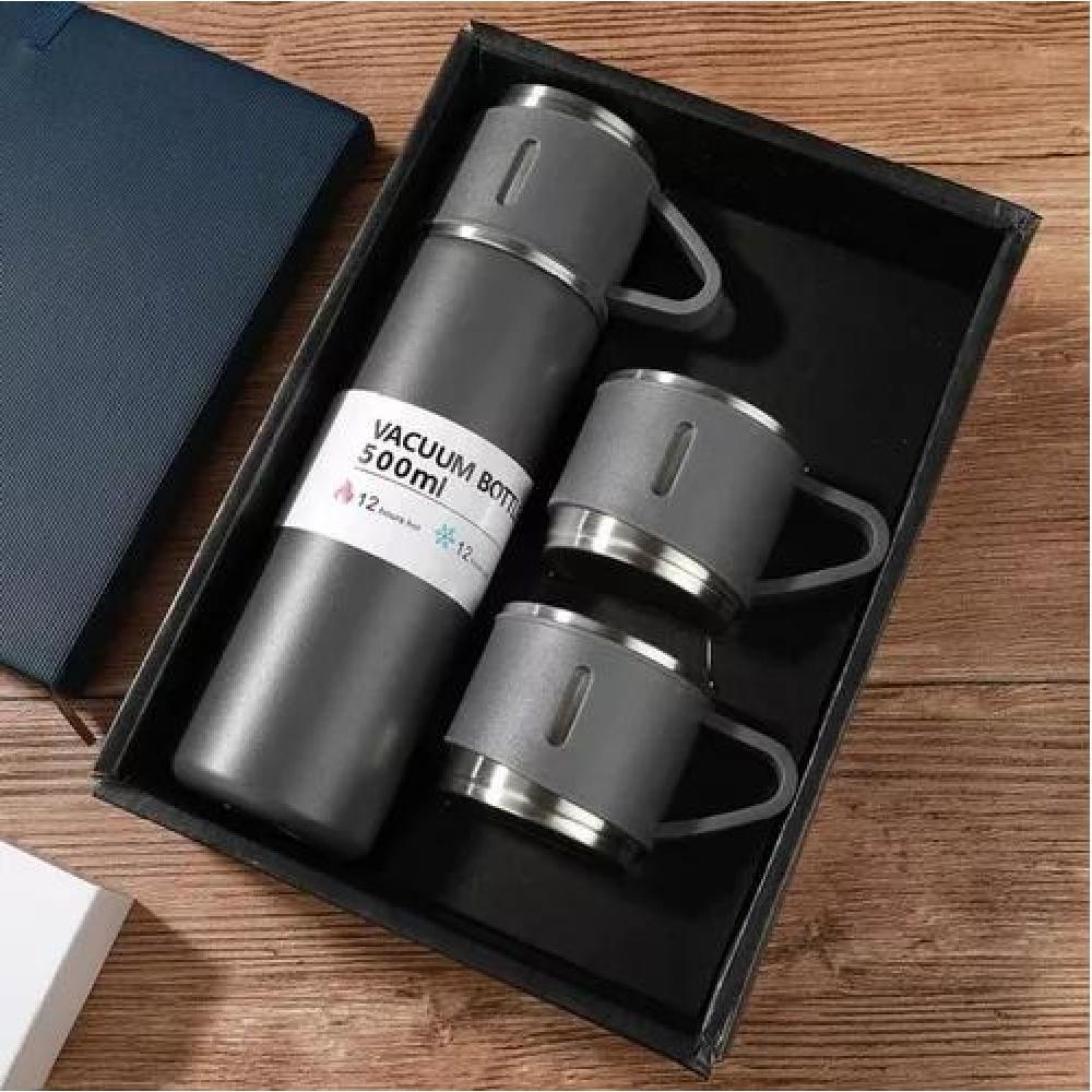 SET TERMO PARA AGUA CALIENTE/FRÍA + 3 TAZAS 500 ML CAFE MATE COLOR GRIS - 4
