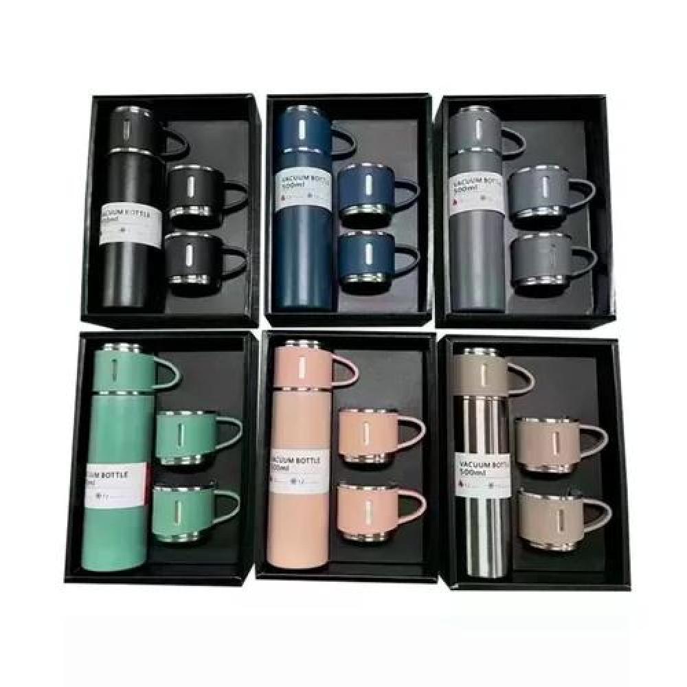 SET TERMO PARA AGUA CALIENTE/FRÍA + 3 TAZAS 500 ML CAFE MATE COLOR GRIS - 5