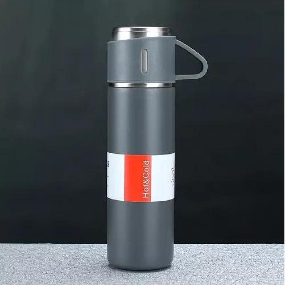 SET TERMO PARA AGUA CALIENTE/FRÍA + 3 TAZAS 500 ML CAFE MATE COLOR GRIS - 6