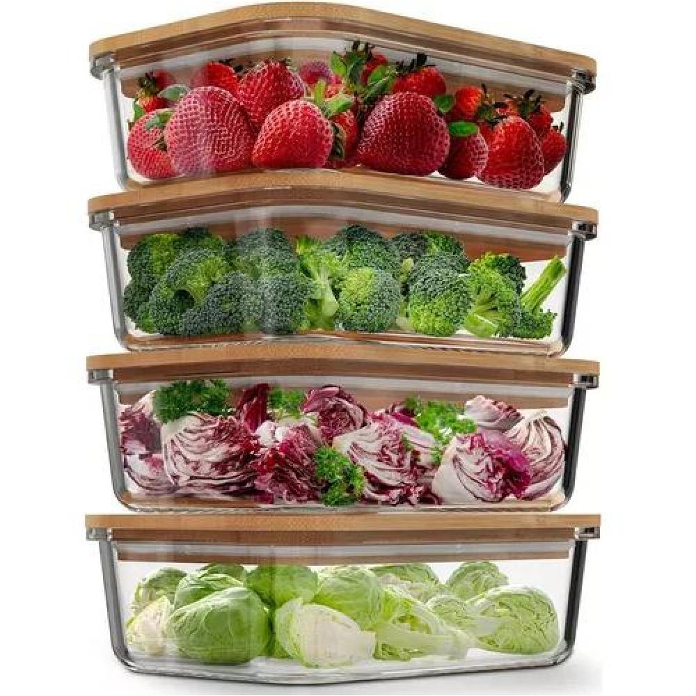 PACK4 CONTENEDOR FRASCO VIDRIO BAMBU TRANSPARENTE RECIPIENTE - 2