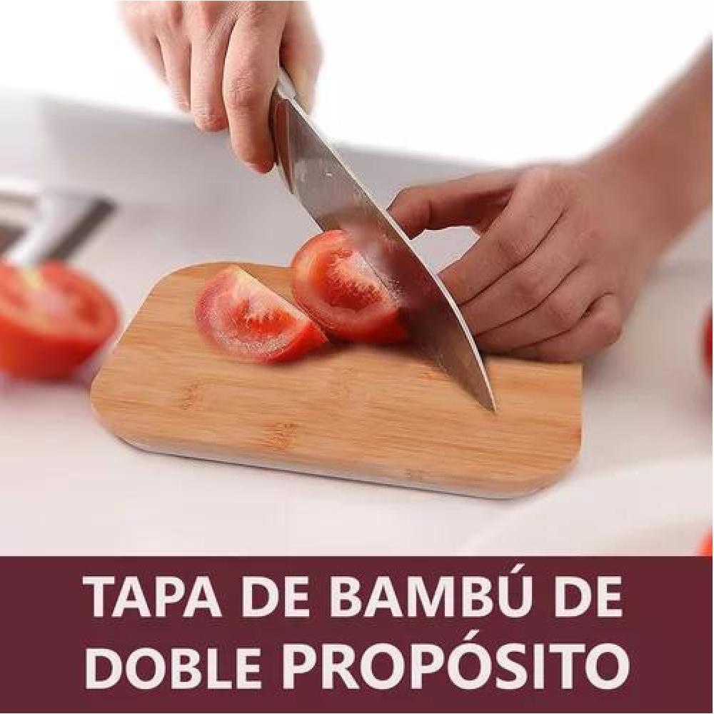 PACK4 CONTENEDOR FRASCO VIDRIO BAMBU TRANSPARENTE RECIPIENTE - 3