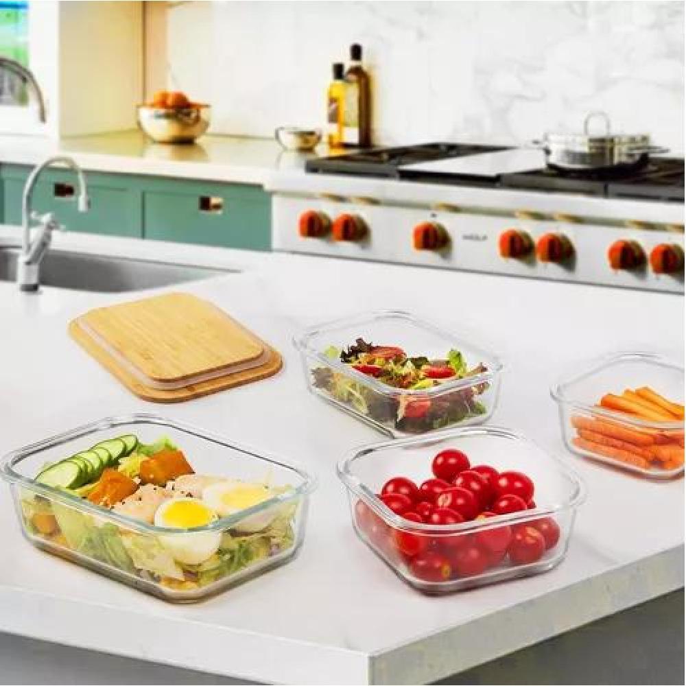 PACK4 CONTENEDOR FRASCO VIDRIO BAMBU TRANSPARENTE RECIPIENTE - 7