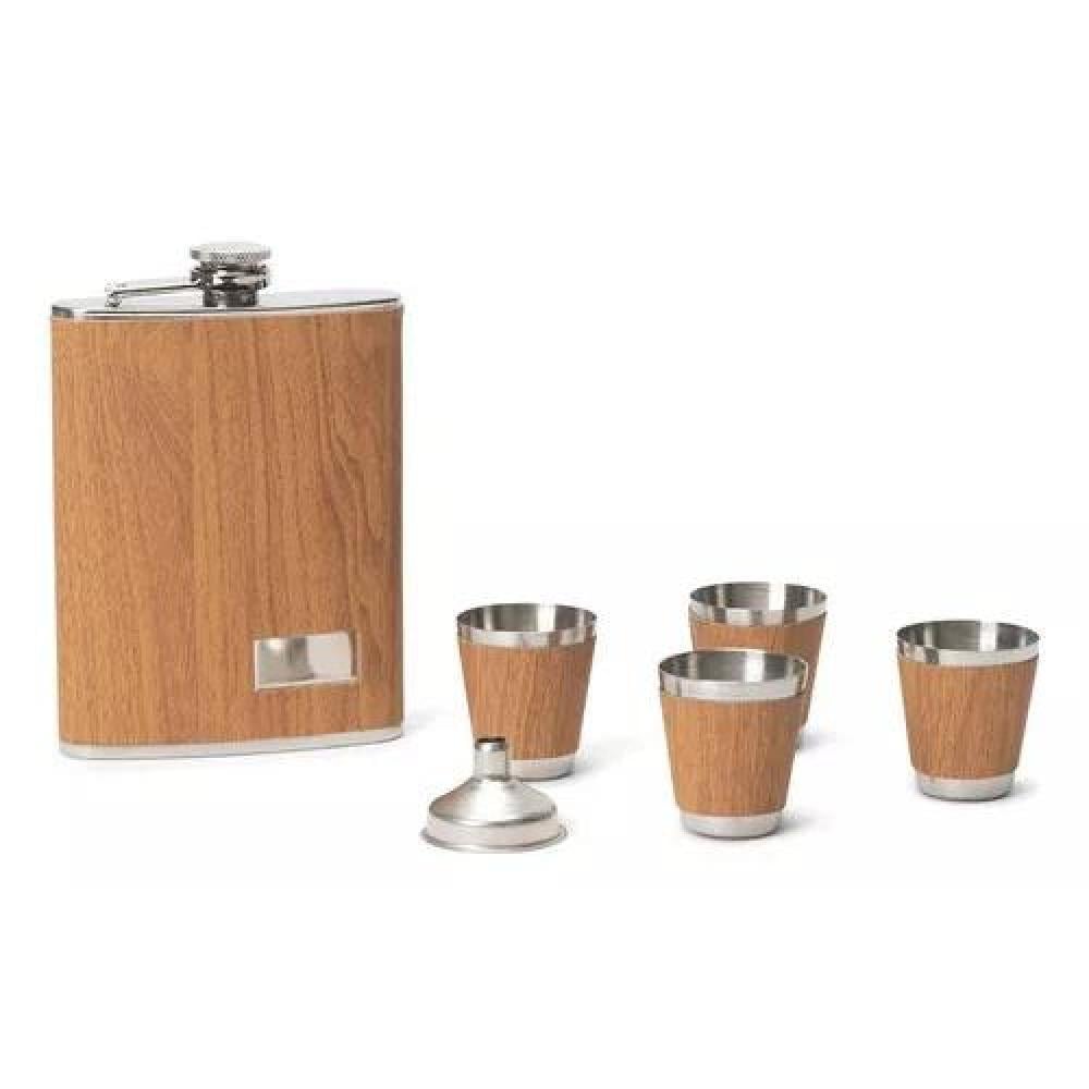 SET PETACA 9 OZ WHISKY INOXIDABLE ANTIFUGAS + 4 VASOS - 1