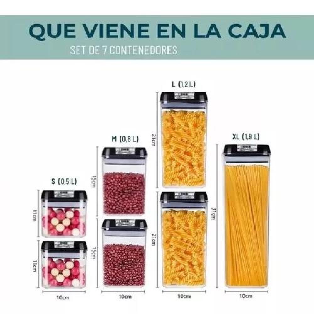 SET DE 7 CONTENEDORES HERMETICOS DE PLASTICO COCINA DESPENSA - 7