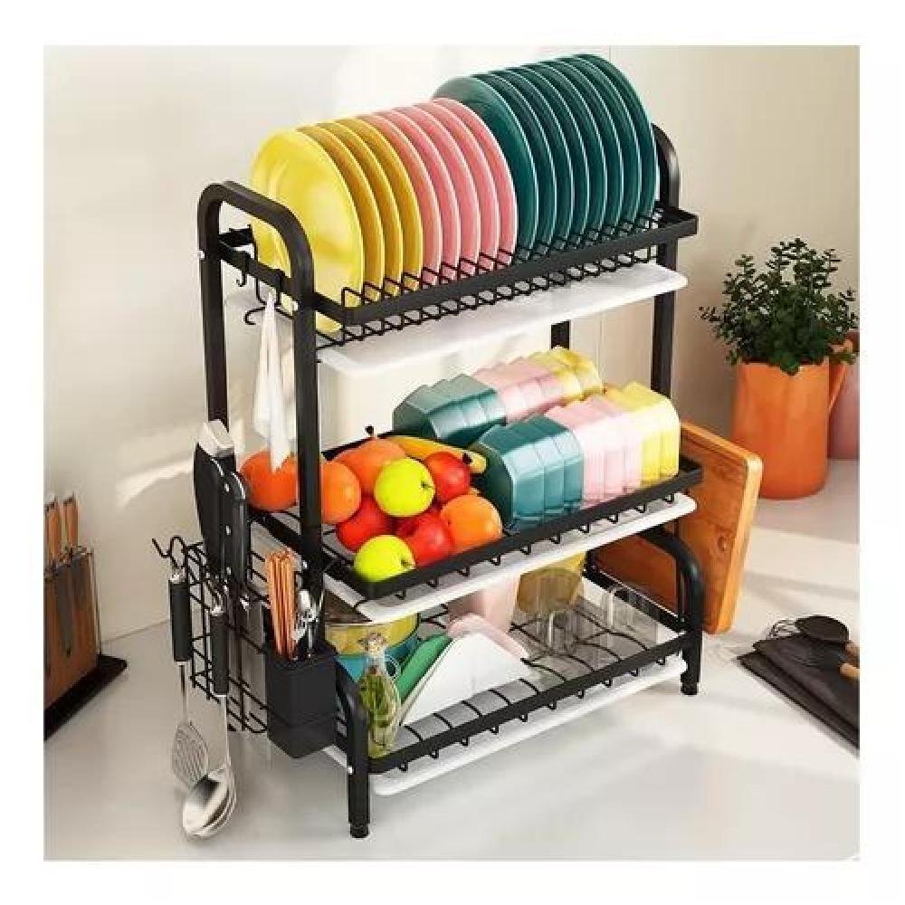 SECADOR ESCURRIDOR LOZA PLATOS 3 NIVELES ORGANIZADOR O2 COLOR NEGRO - 6